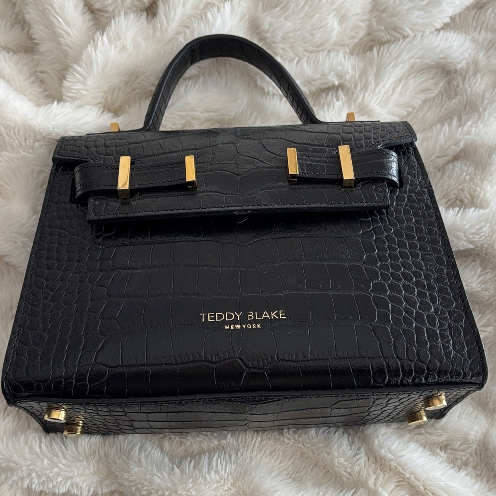 Black Croc-Embossed Leather Handbag